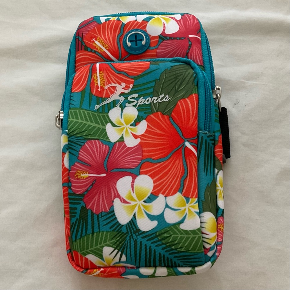 Sports Athletic Arm Band Cell Phone Carrying Case Hawaii Hibiscus Flowers EUC